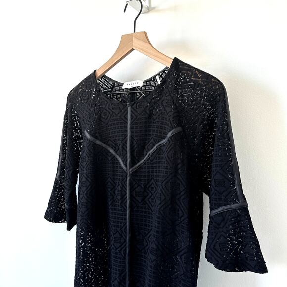 Sandro Paris Black Lace Blouse Top w Piping Detail Size M - Picture 3 of 9
